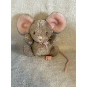 Vintage Russ Berrie Plush Stuffed Gray Pink BITZI Mouse Weighted 6 inch 1977